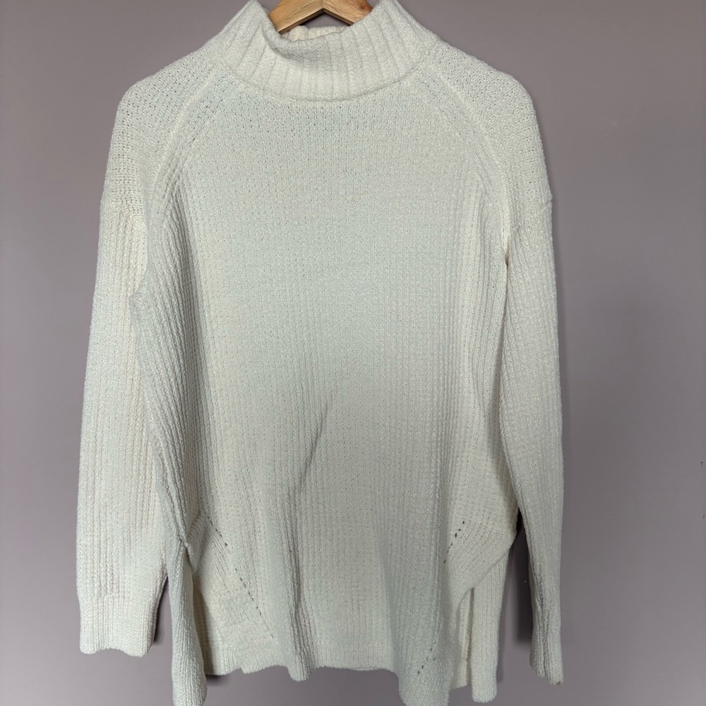 A New Day Cream Mock Neckā Textured Knit Sweater Side Slits Cream Small